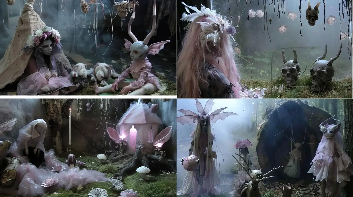 Enchanted Woodland Whimsy: Ethereal Creatures in a Fantasy Grove - Midjourney sref style
