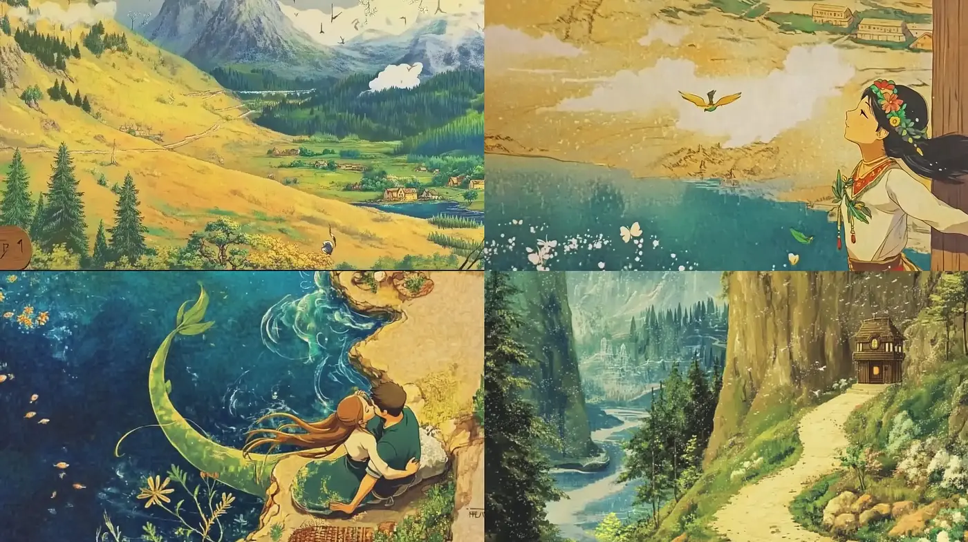 Enchanted Storybook Sceneries with a Naturalistic and Heartwarming Ambience - Midjourney sref style