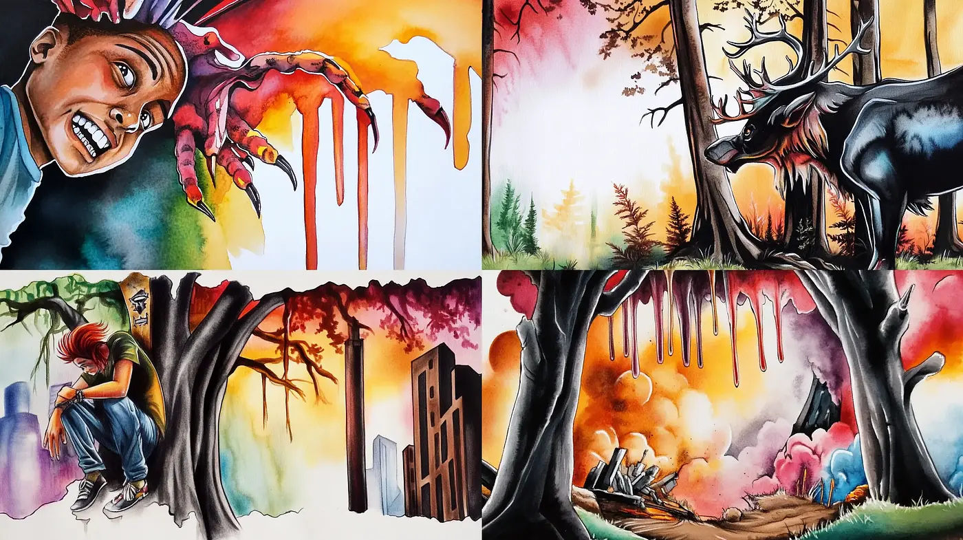 Surreal Wilderness Fusion with Vibrant Aquarelle Tones - Midjourney sref style