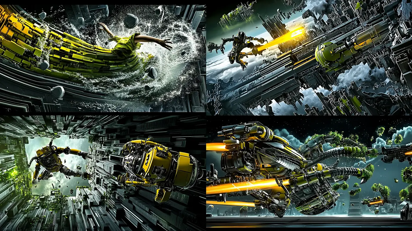 Futuristic Visions of Energetic Cybernetic Chaos - Midjourney sref style