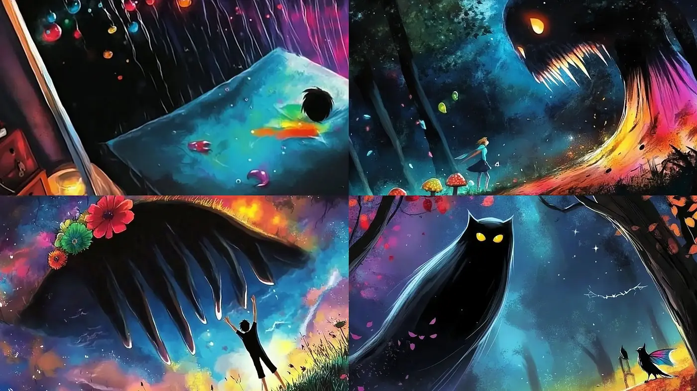Cosmic Dreamscape: A Surreal Fusion of Vivid Color and Ethereal Fantasy - Midjourney sref style