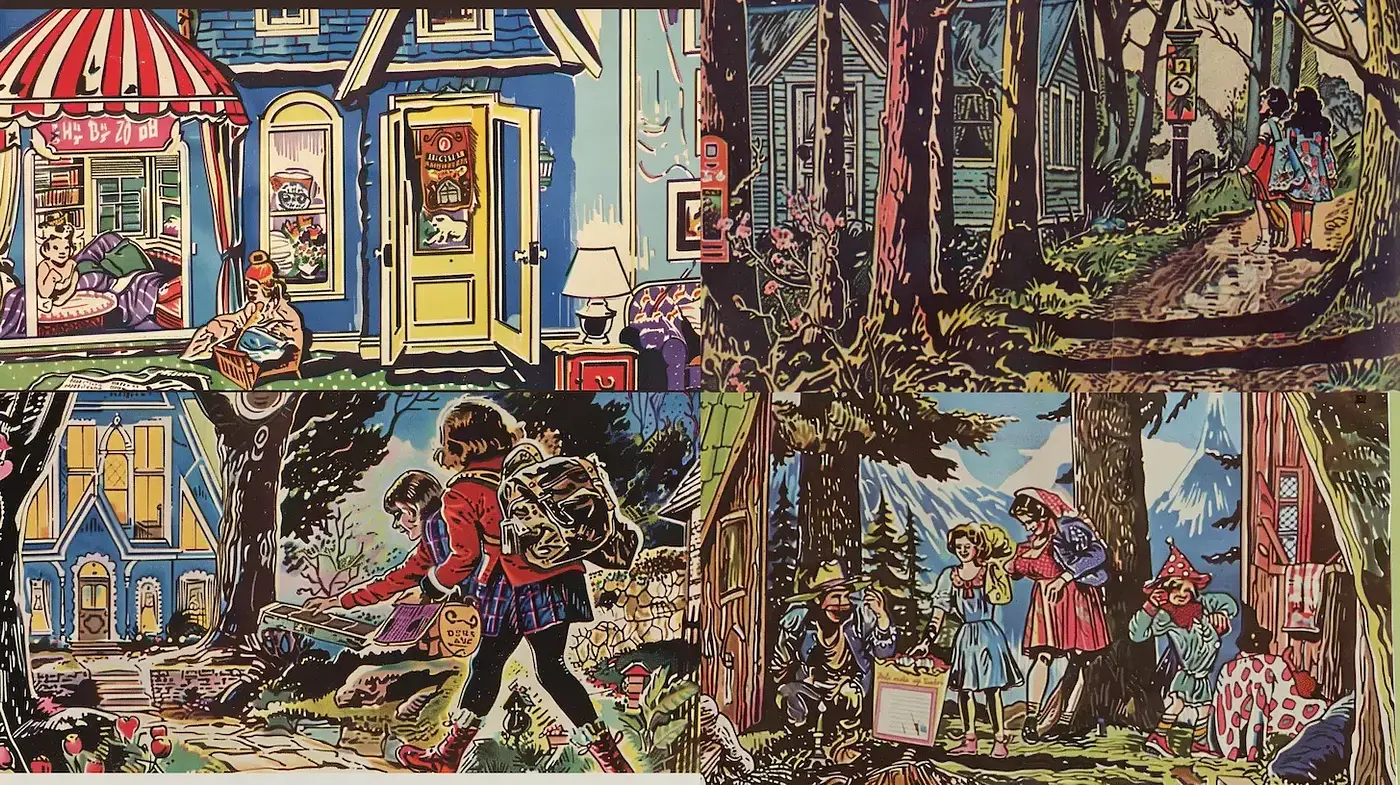 Whimsical illustration capturing a blend of fantasy and nostalgia - Midjourney sref style