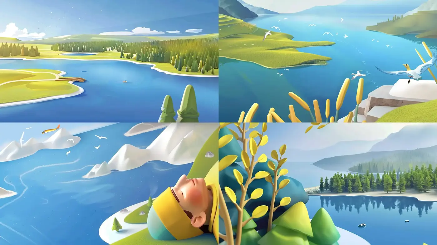 Serene Aquatic Harmony with Stylized Nature Elements - Midjourney sref style