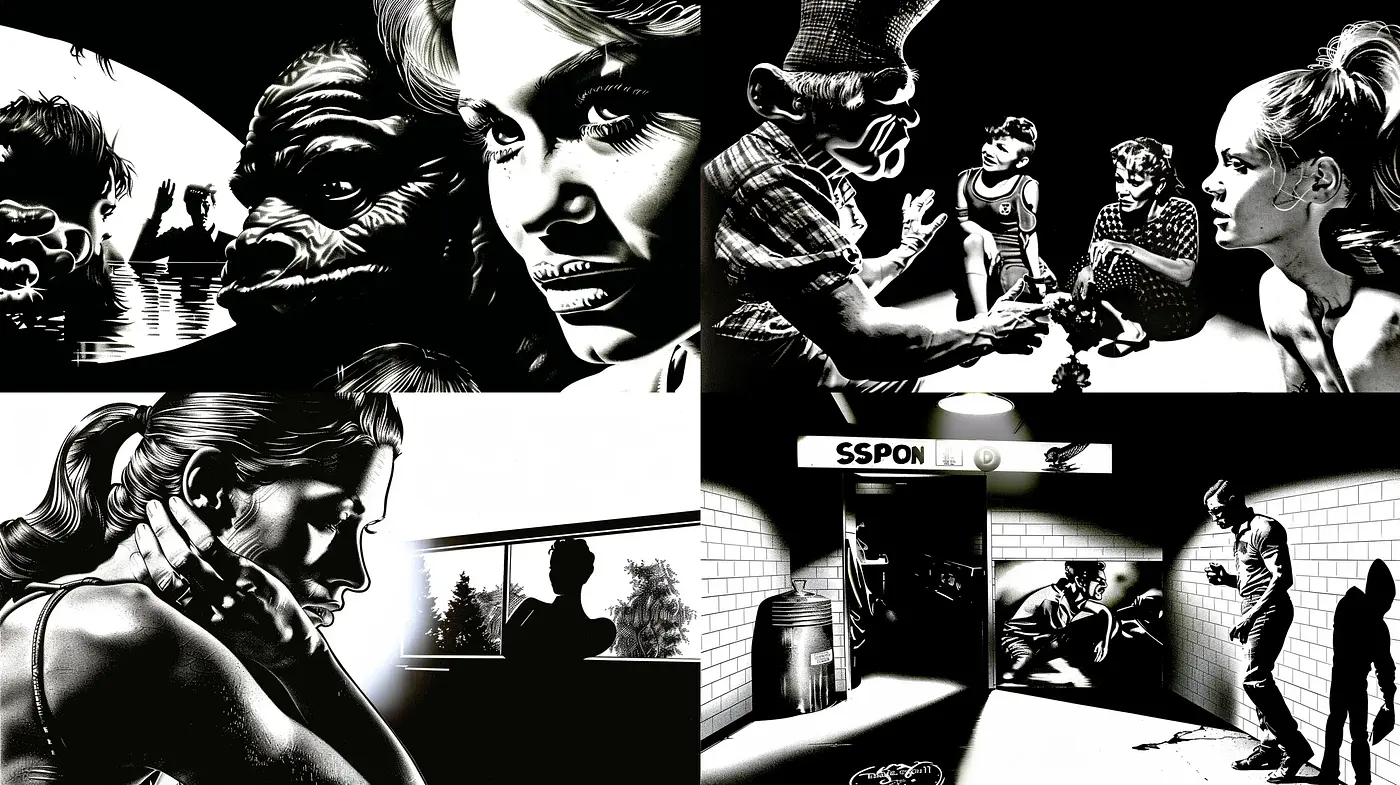 Noir-Inspired Monochromatic Graphic Novel Aesthetics - Midjourney sref style