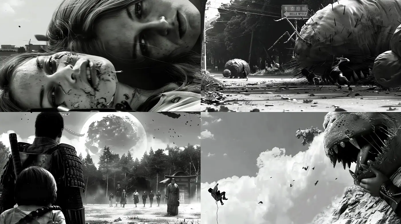 Monochromatic Visions of Surrealism and Cinematic Drama - Midjourney sref style