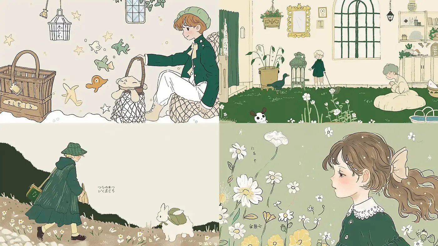 Whimsical Pastoral Elegance with a Storybook Charm - Midjourney sref style