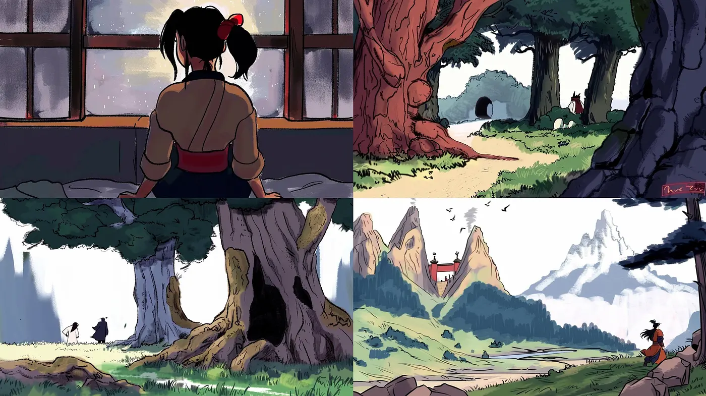 Ethereal Nostalgia in Stylized Eastern Fantasy Landscapes - Midjourney sref style