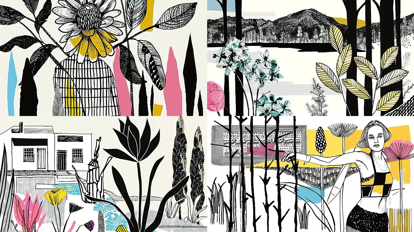 Contemporary Graphic Botanicals with a Vintage Twist - Midjourney sref style