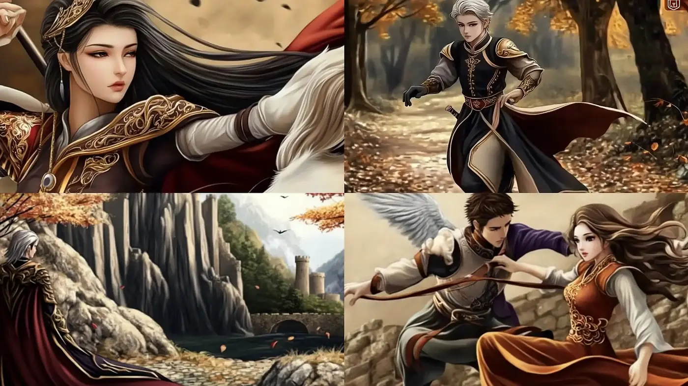 Majestic Fantasy Tableau with Regal Elegance and Autumnal Hues - Midjourney sref style