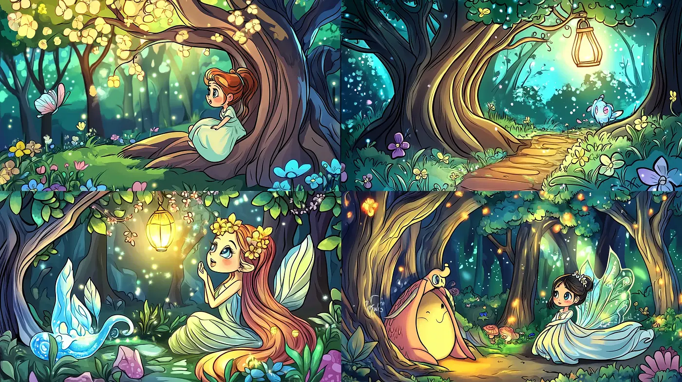 Enchanted Luminescence: A Whimsical Journey Through Luminous Fantasy Woods - Midjourney sref style