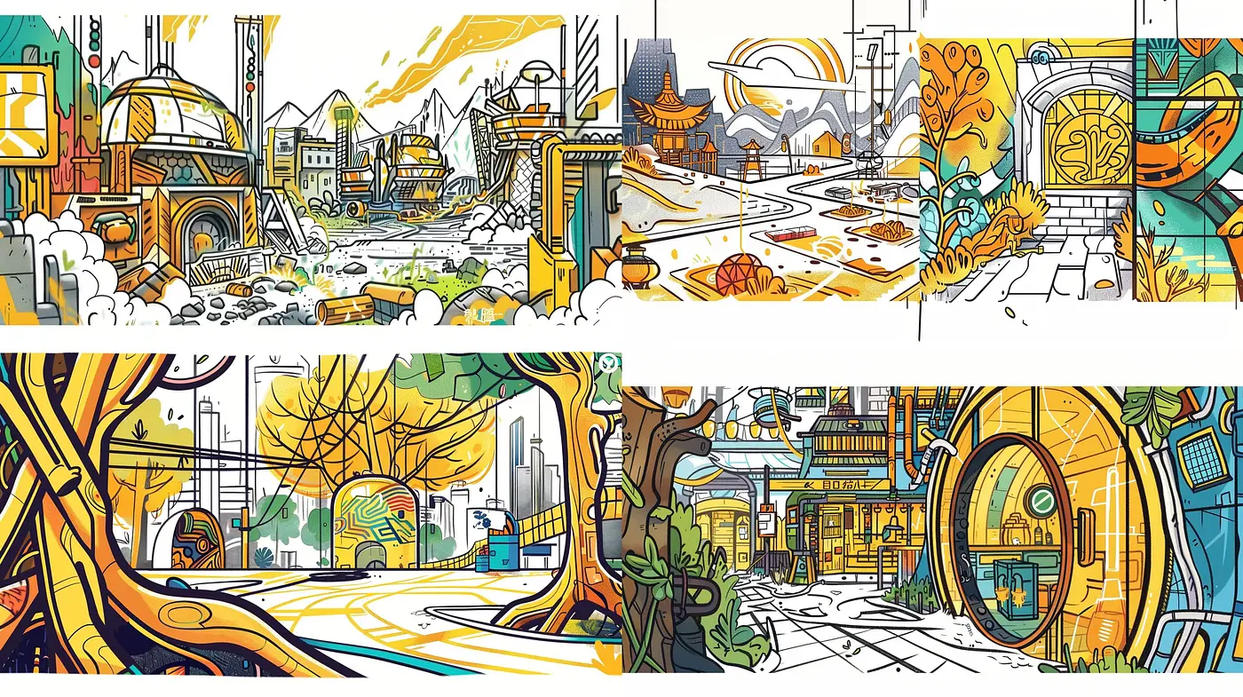 Futuristic Urban Dreamscape with Retro Comic Appeal - Midjourney sref style