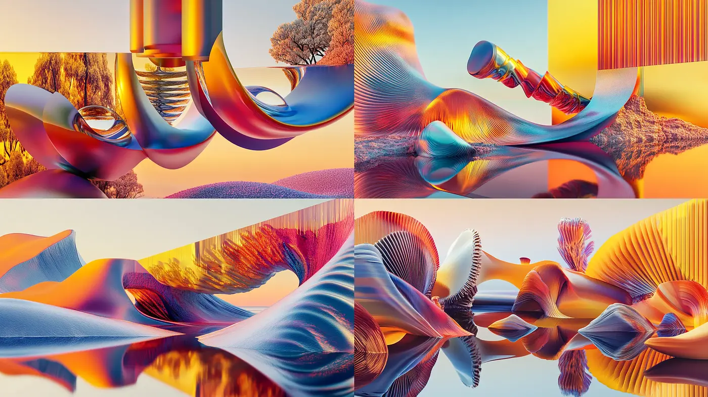 Surreal Sunset Dreamscape: An Abstract Fusion of Fluid Forms and Vibrant Hues - Midjourney sref style