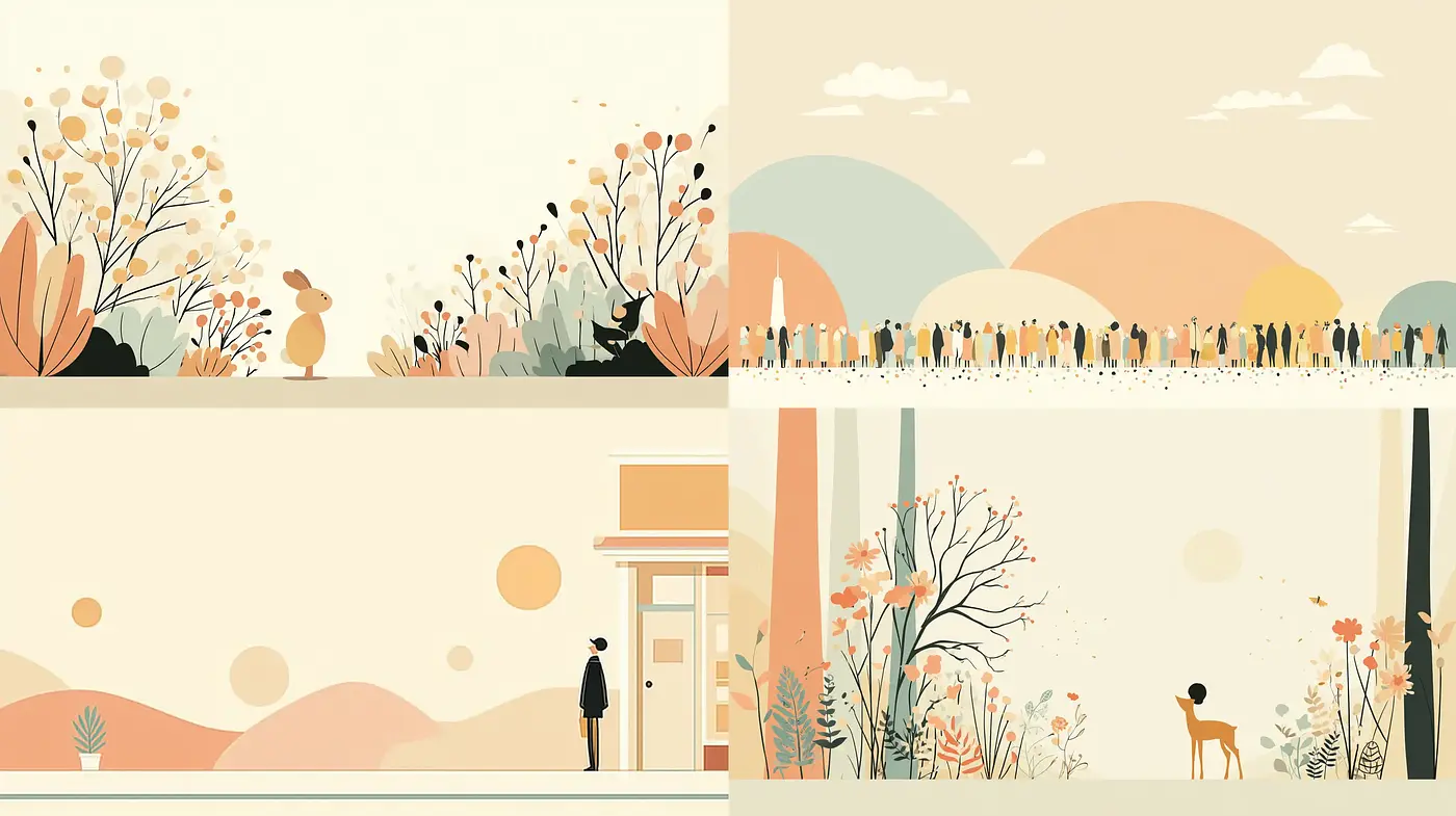 Stylized Minimalist Art with Pastel Aesthetics and Nature Elements - Midjourney sref style