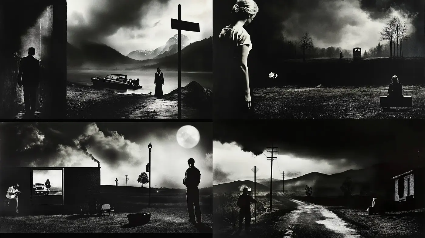 Monochromatic Elegy of Melancholic Reminiscence - Midjourney sref style