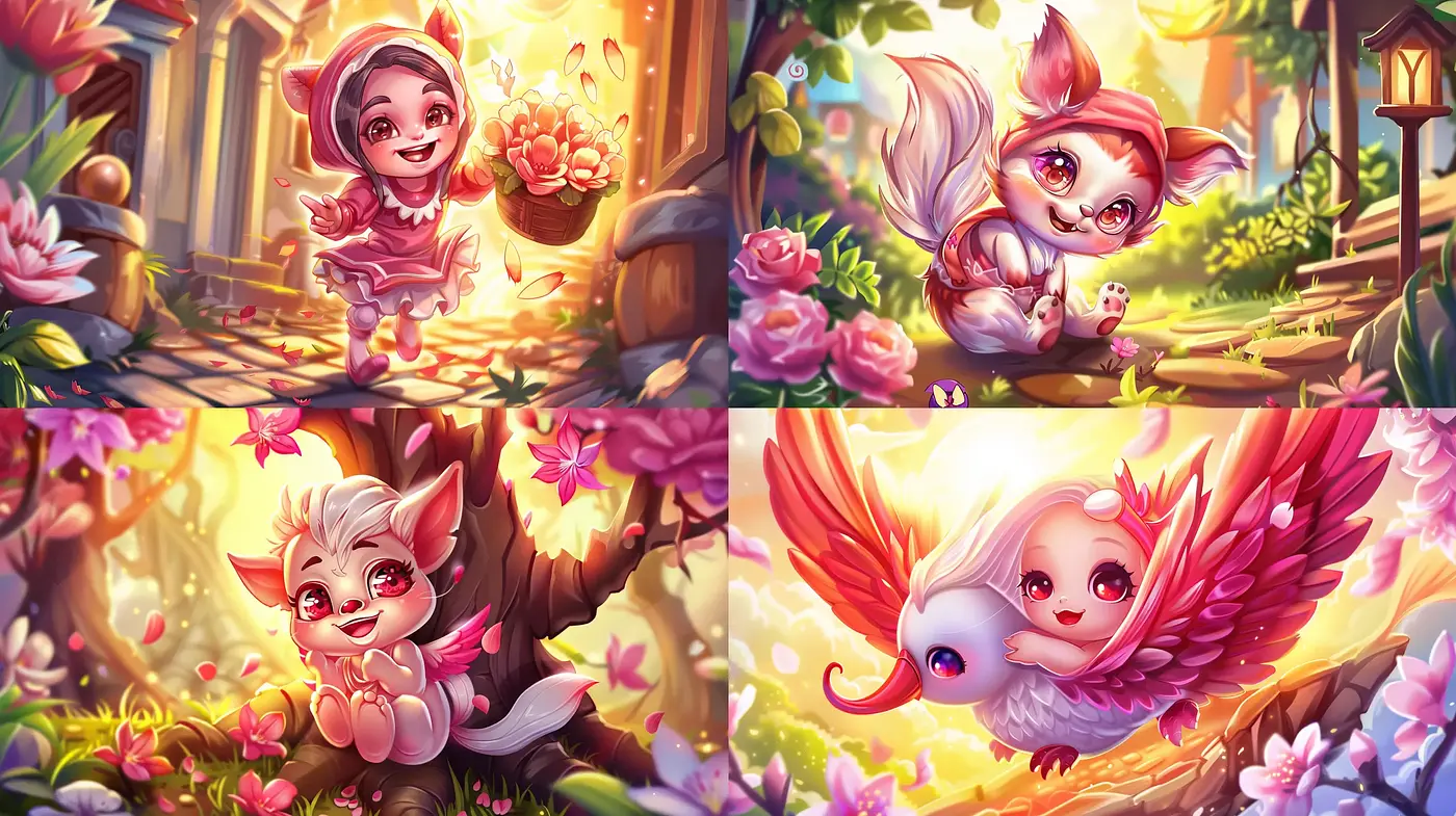Enchanting Storybook Whimsy: A Fantastical Fusion of Floral Fantasy and Radiant Creatures - Midjourney sref style
