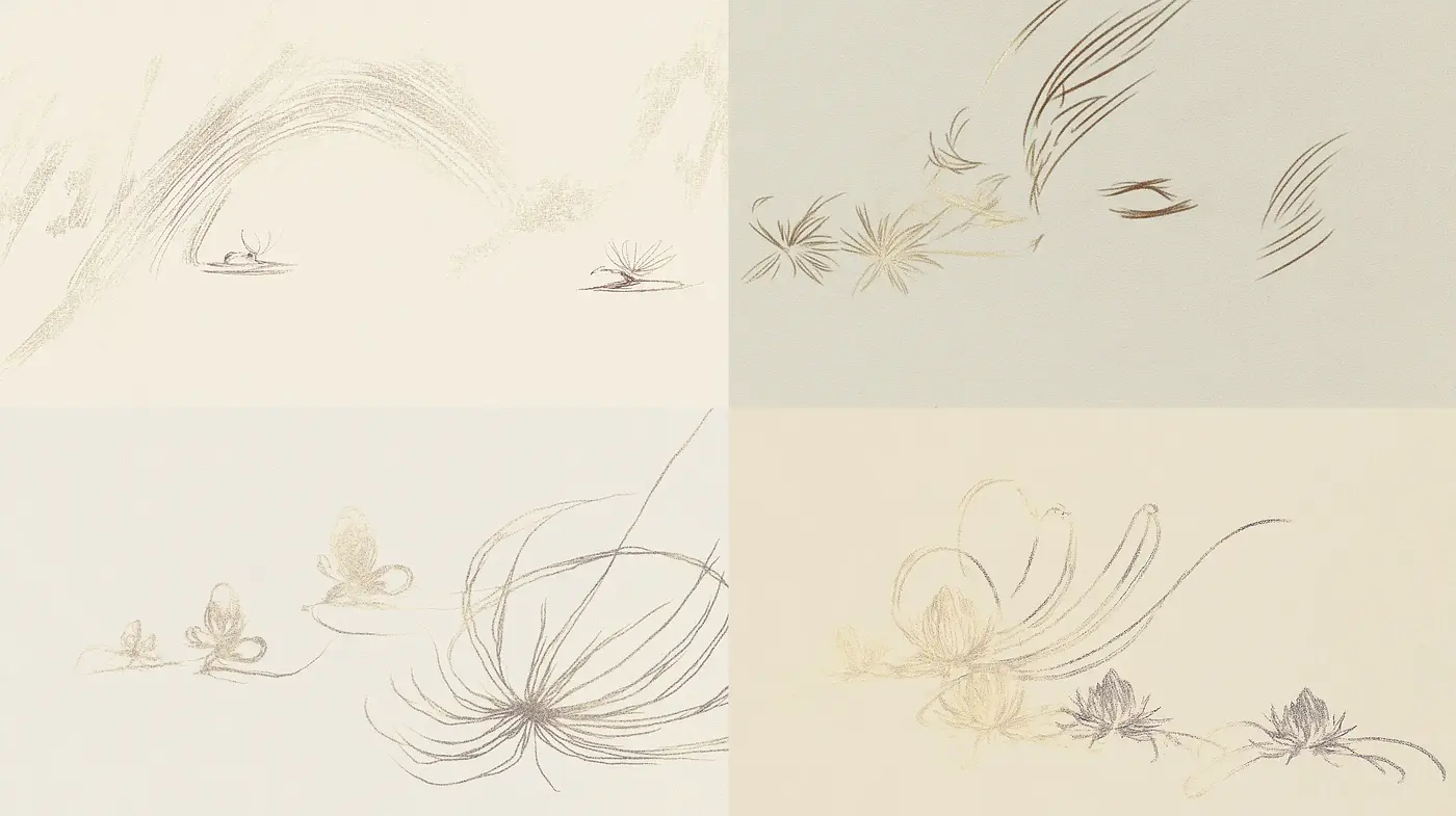 Delicate Whispers of Nature: A Harmonious Blending of Subtle Hues and Fluid Lines - Midjourney sref style