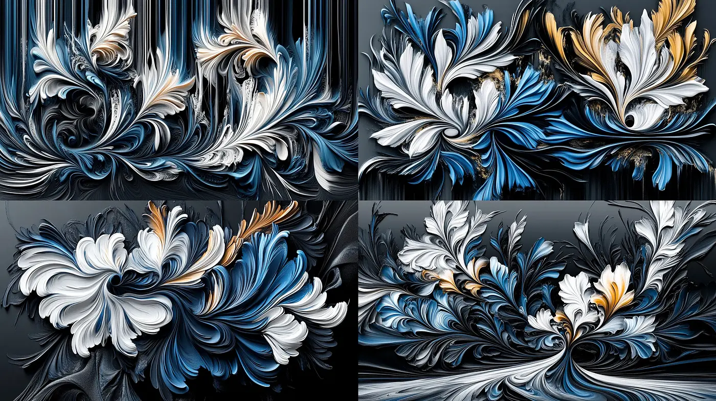 Dynamic Baroque-Inspired Fluid Acrylic Abstractions - Midjourney sref style