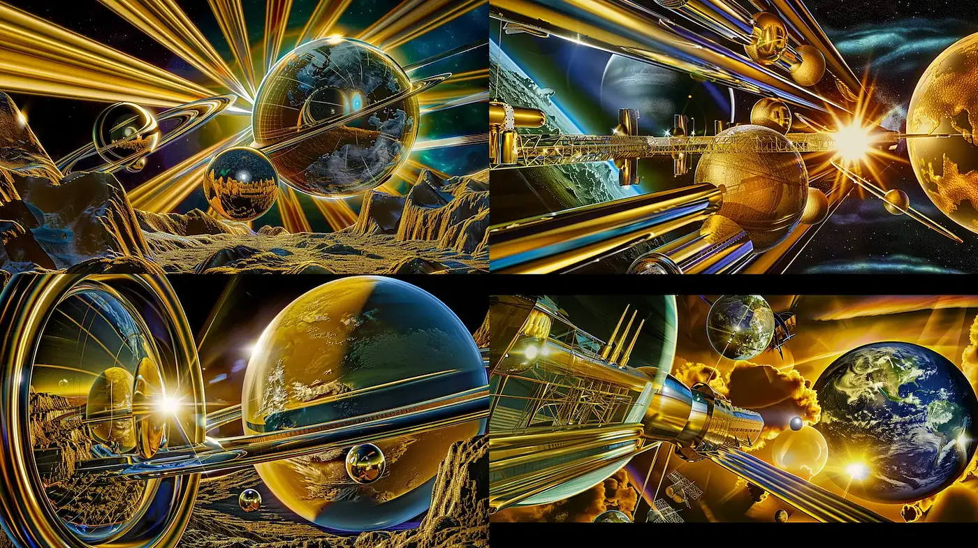 Futuristic Cosmic Exploration with a Vibrant Retro Aesthetic - Midjourney sref style