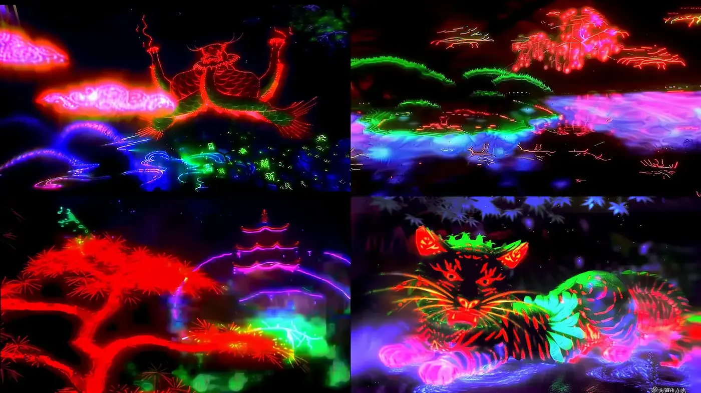 Vibrant Neon Landscape Aesthetics with Mystical Elements - Midjourney sref style