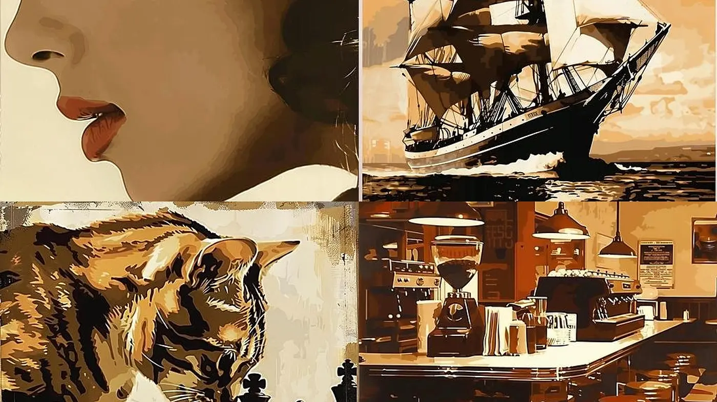 Sepia-toned Nostalgia: A Homage to Retro Graphics and Timeless Elegance - Midjourney sref style