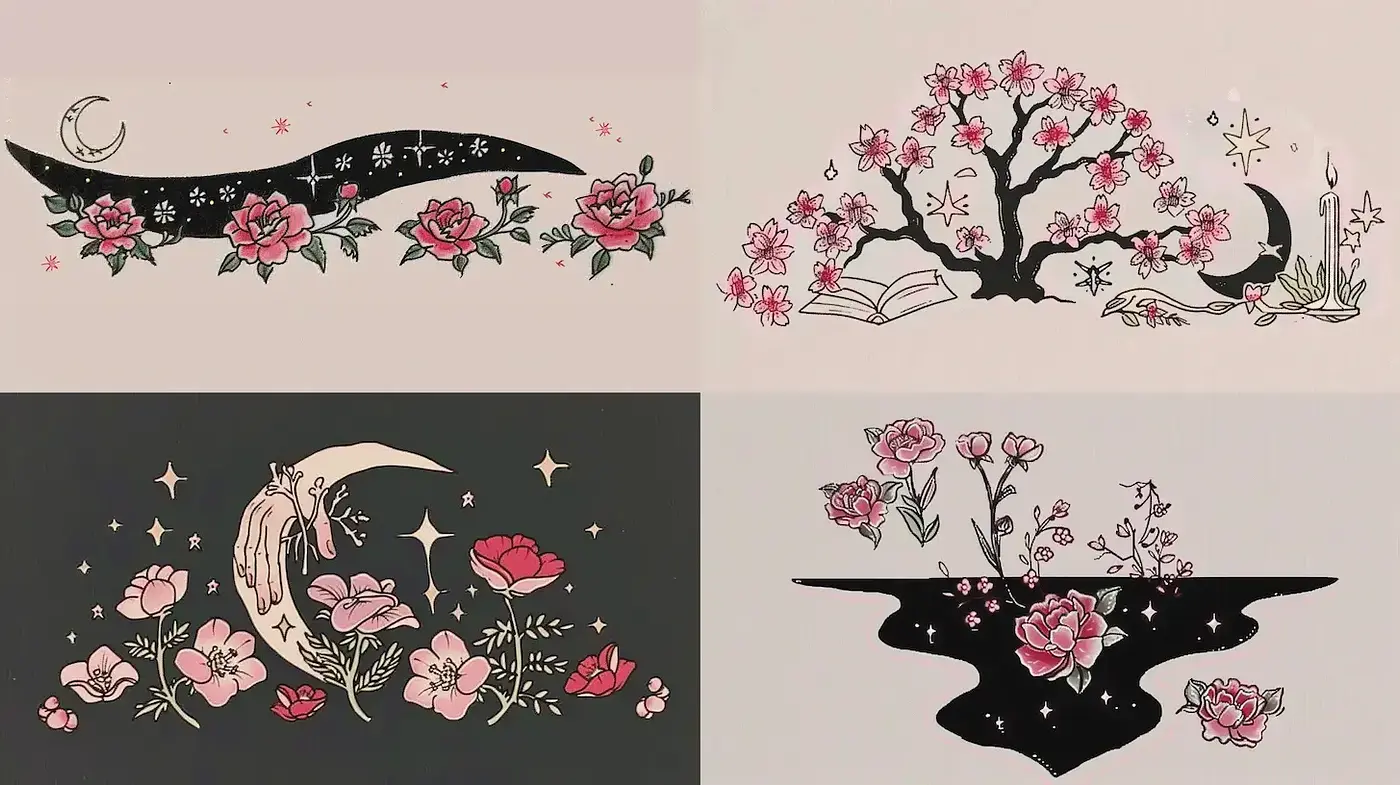 Whimsical Floral Illustrations with Ethereal Elements - Midjourney sref style