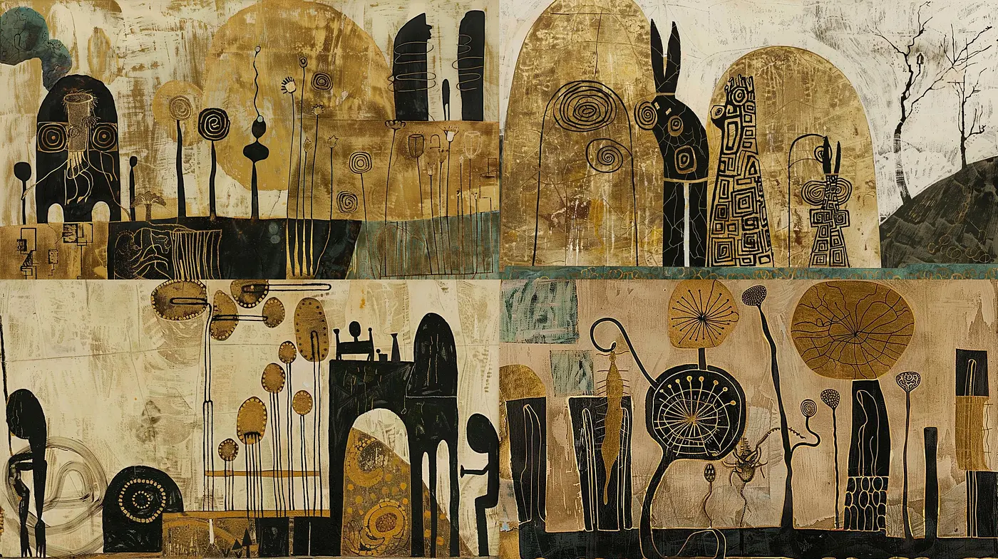 Timeless Sepia Tapestry: A Harmony of Abstract Forms and Warm Tonal Infusions - Midjourney sref style