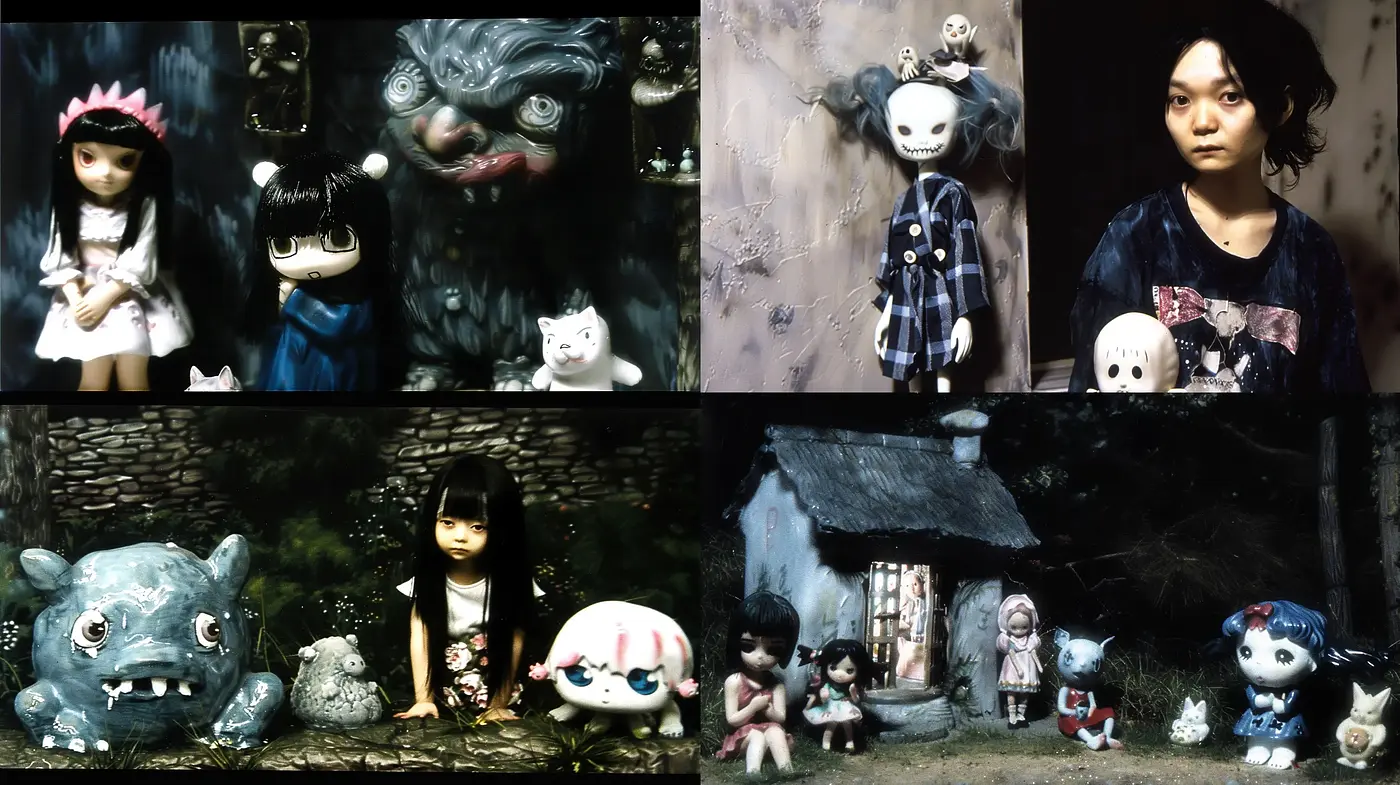 Ethereal Gothic Whimsy: Consistency in Mood and Palette Across Figurative Arrangements - Midjourney sref style