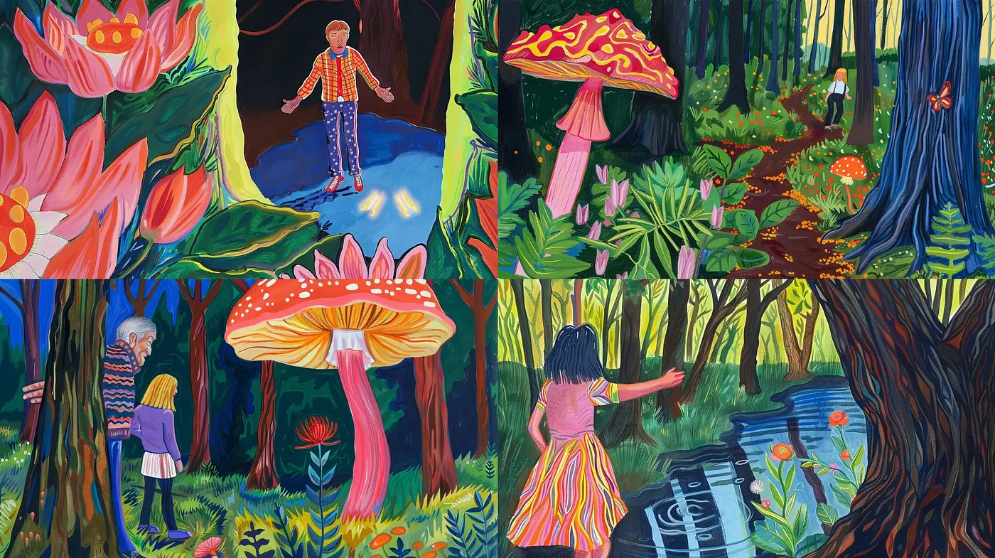 Enchanted Forest Whimsy: A Fusion of Natural Elements and Luminous Color - Midjourney sref style