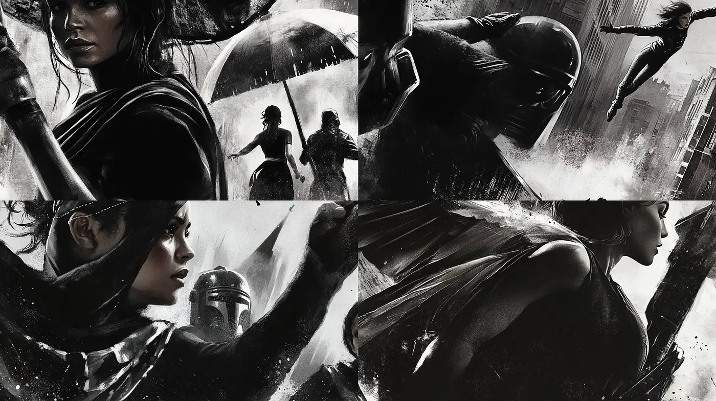 Monochromatic Dynamic Brushwork Style - Midjourney sref style