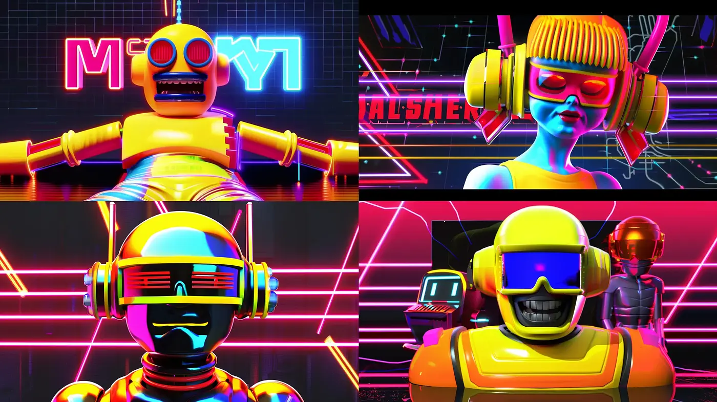 Neon-Lit Retrofuturistic Robot Extravaganza - Midjourney sref style