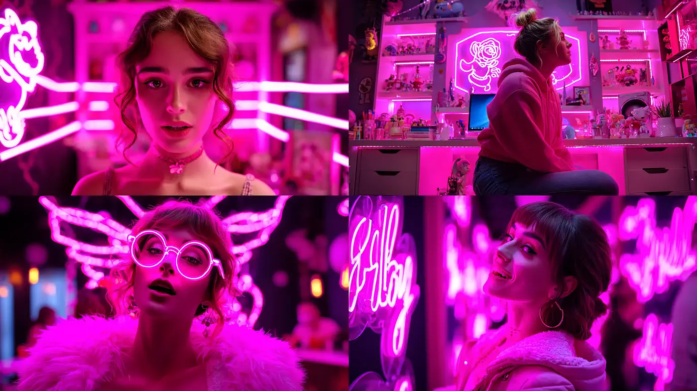 Vibrant Neon Aesthetic with Soft Retro Influences - Midjourney sref style