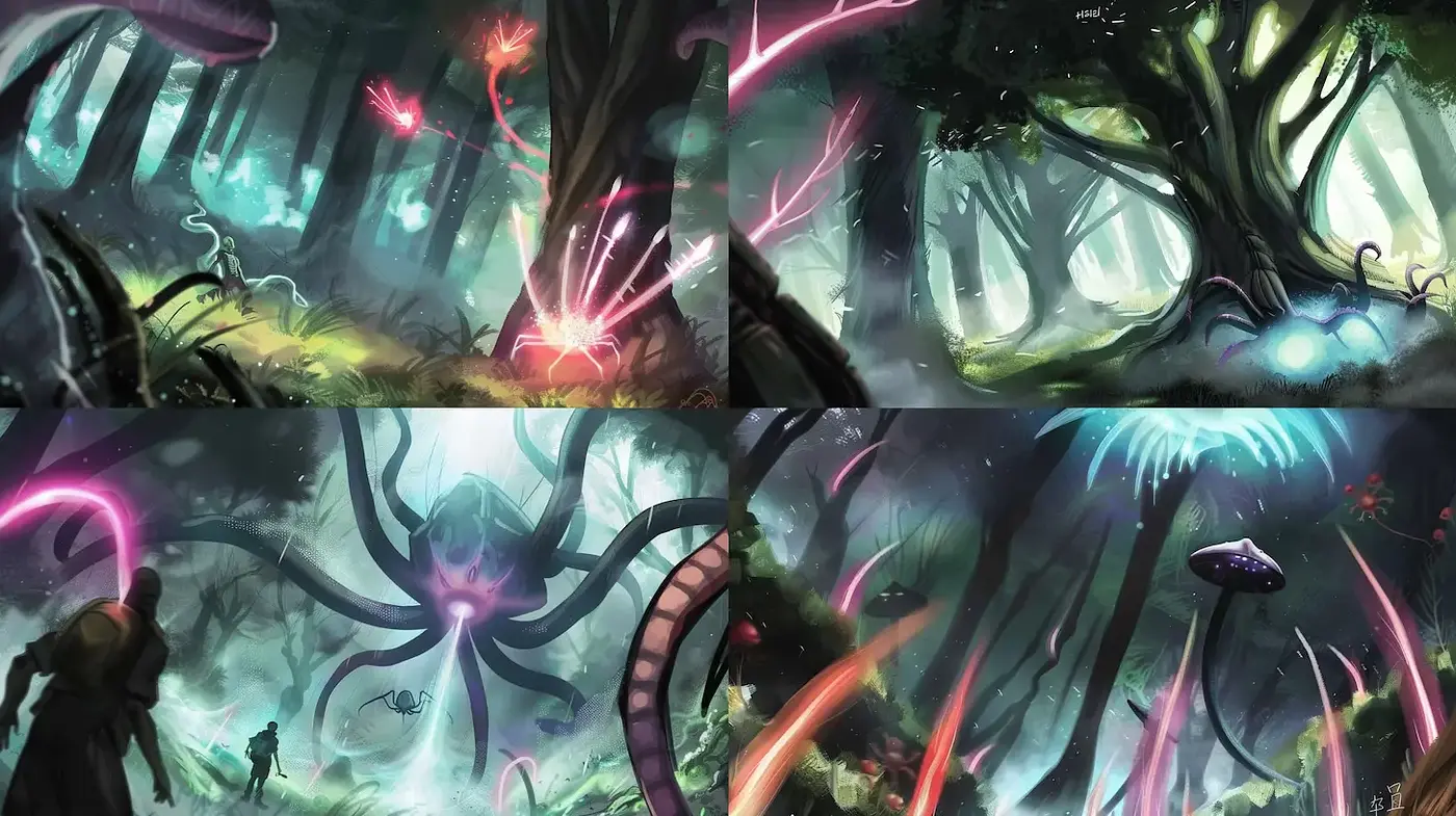 Ethereal Forest Aesthetic with Cosmic Influences - Midjourney sref style