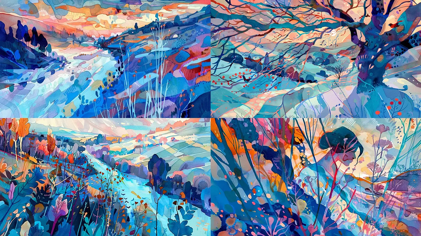 Expressionist Nature's Hues: A Symphony of Vivid Brushstrokes and Ethereal Landscapes - Midjourney sref style