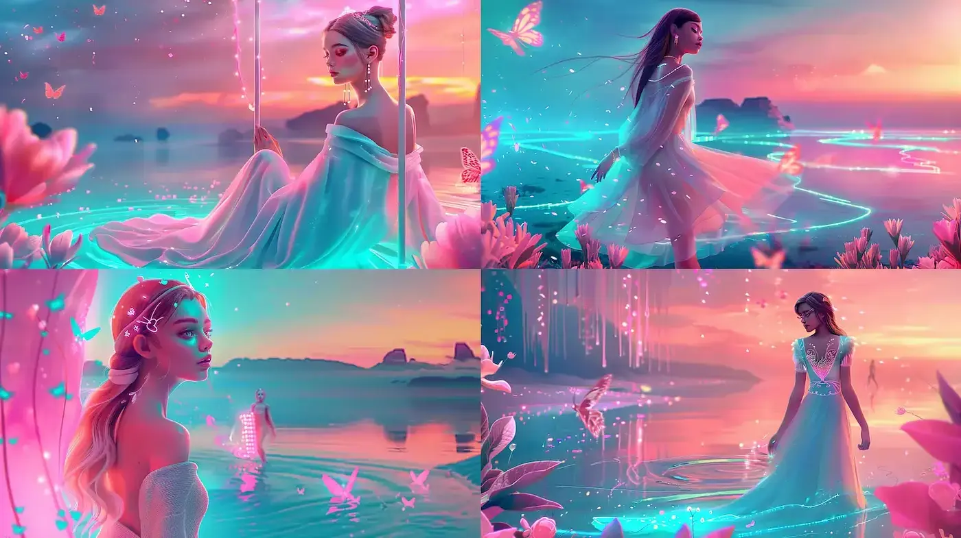 Ethereal Dreamscape with Vivid Floral Themes - Midjourney sref style