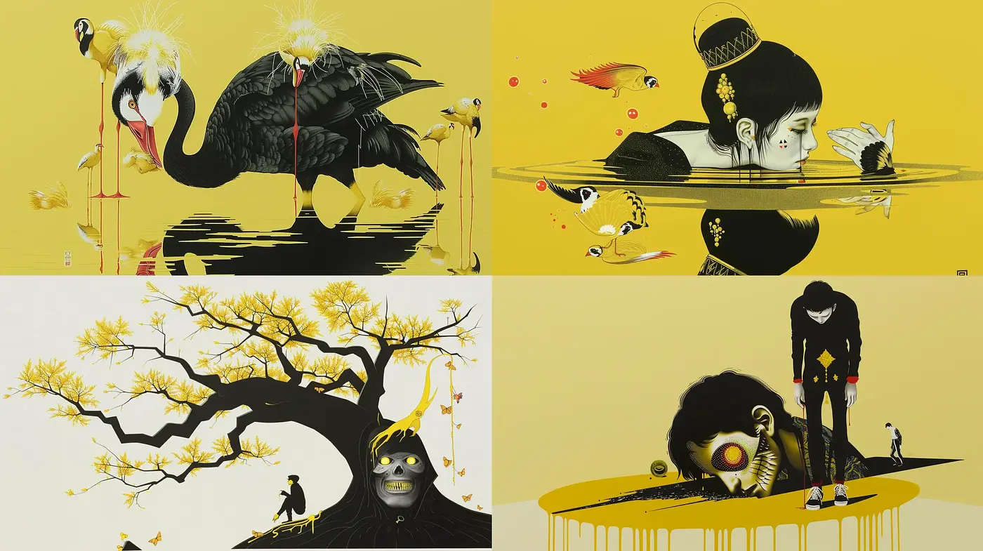 Contemporary Surrealism Meets Traditional Japanese Aesthetics - Midjourney sref style