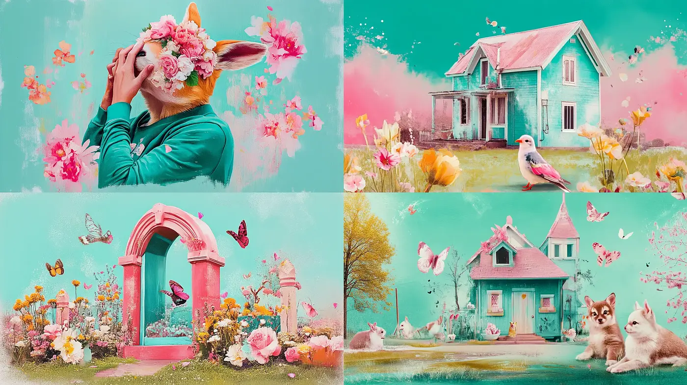 Dreamlike Pastoral Whimsy with a Candy-Colored Palette - Midjourney sref style
