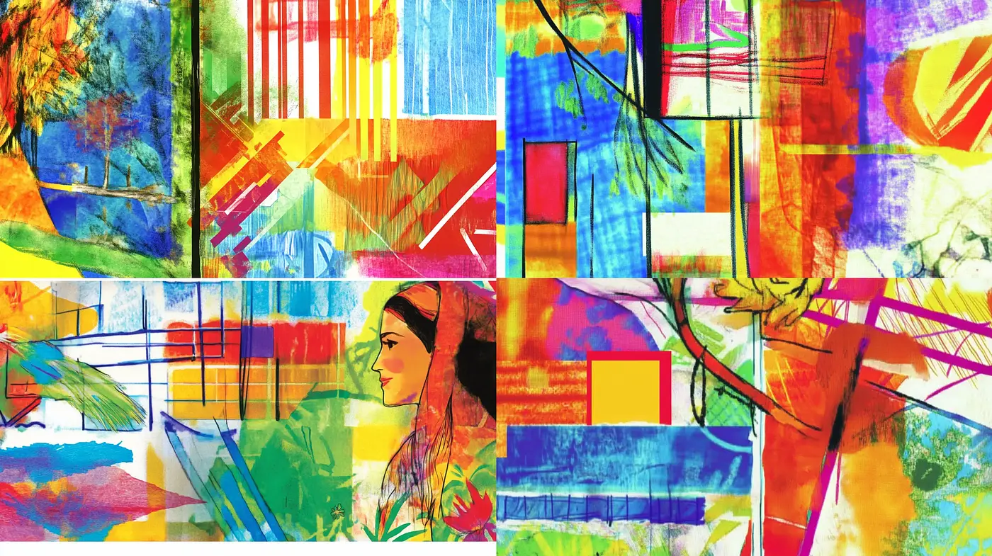 Abstract Expressionist Mosaic of Vivid Colors and Textures - Midjourney sref style