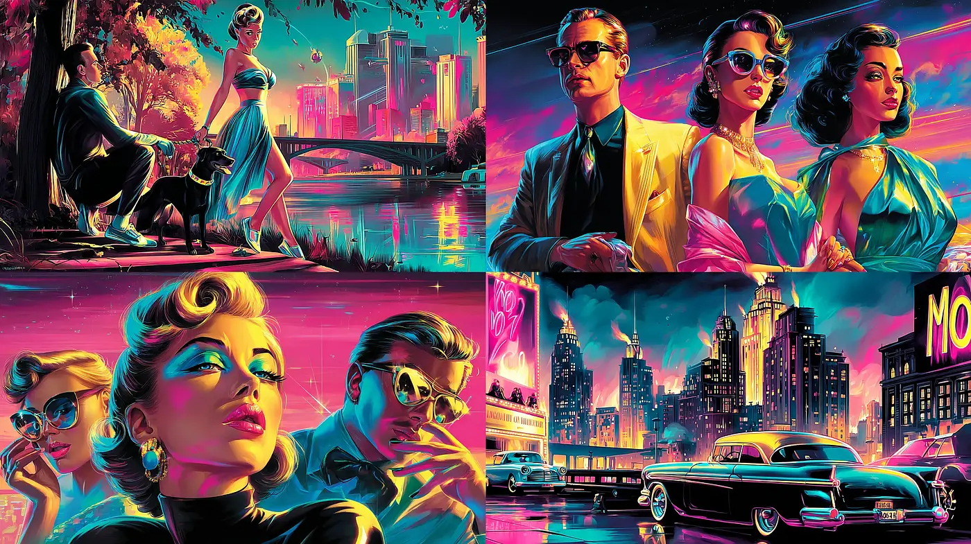 Vibrant retro aesthetic with cinematic allure - Midjourney sref style