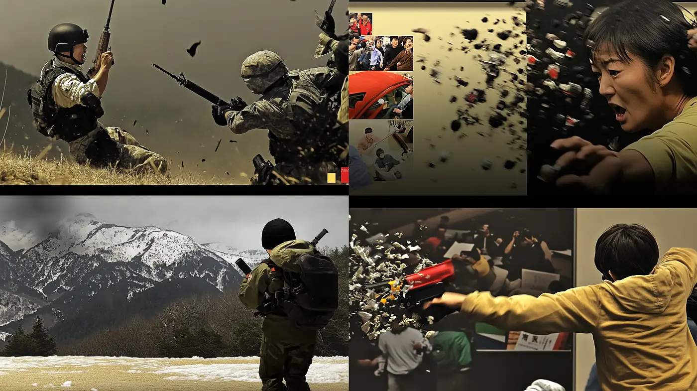 Cinematic Sepia Action: A Balance of Intense Dynamism and Warm Nostalgic Overtones - Midjourney sref style