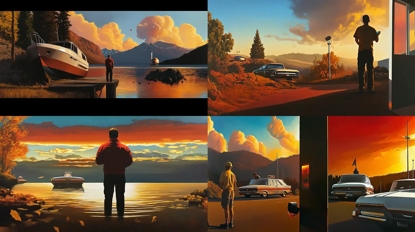 Nostalgic Twilight Hues: A Homage to Stylized Retro Visions - Midjourney sref style