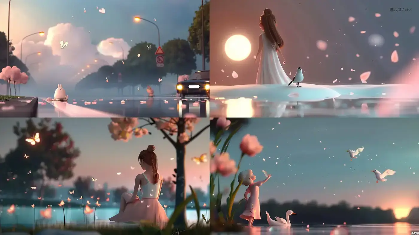 Whimsical yet serene digital landscapes infused with a dreamlike quality - Midjourney sref style