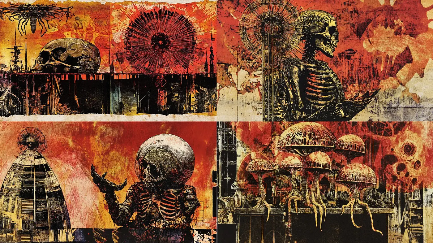 Dystopian Decay and Industrial Surrealism - Midjourney sref style