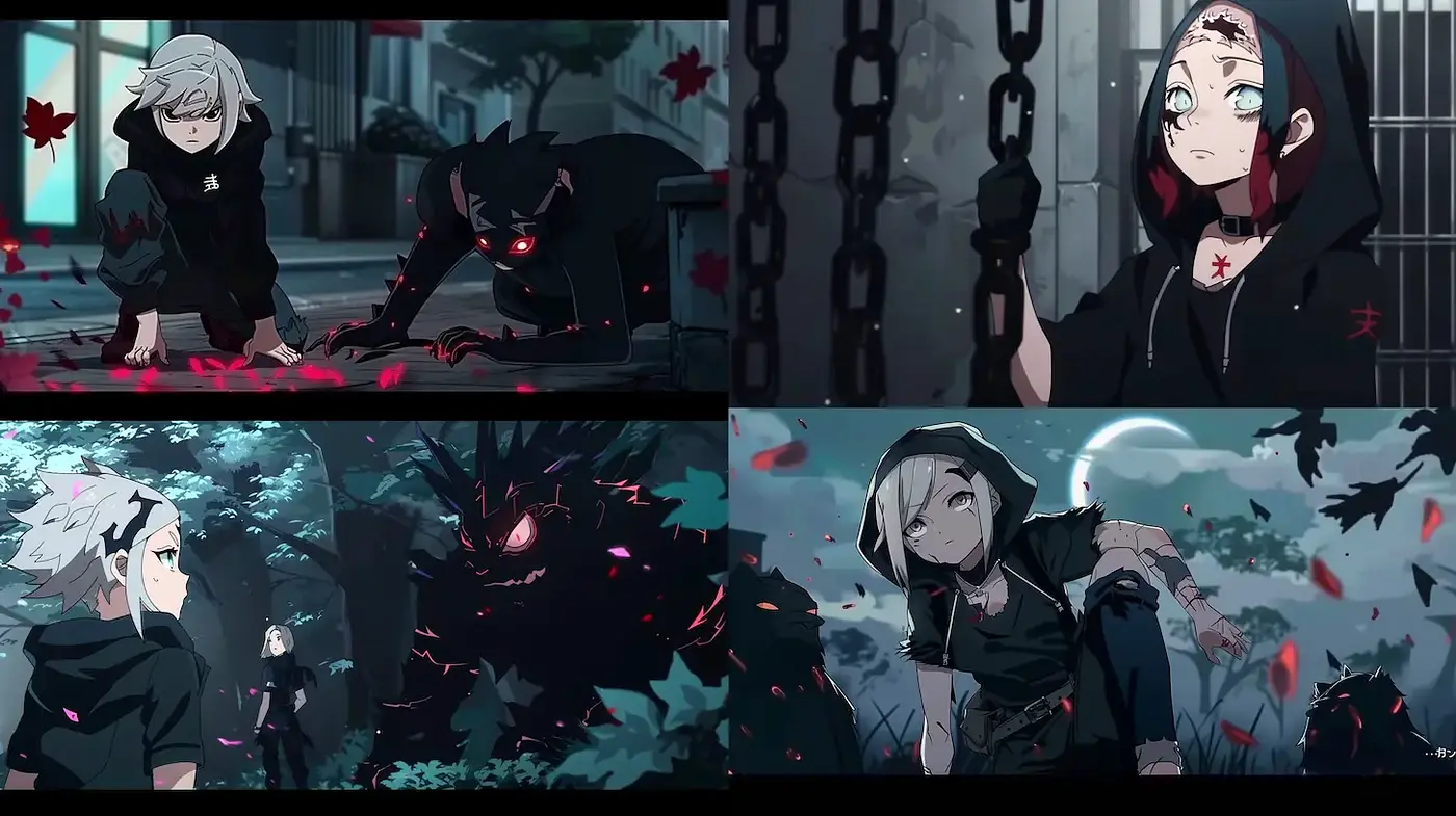 Dark, moody ambient anime style with lush detail and character depth - Midjourney sref style