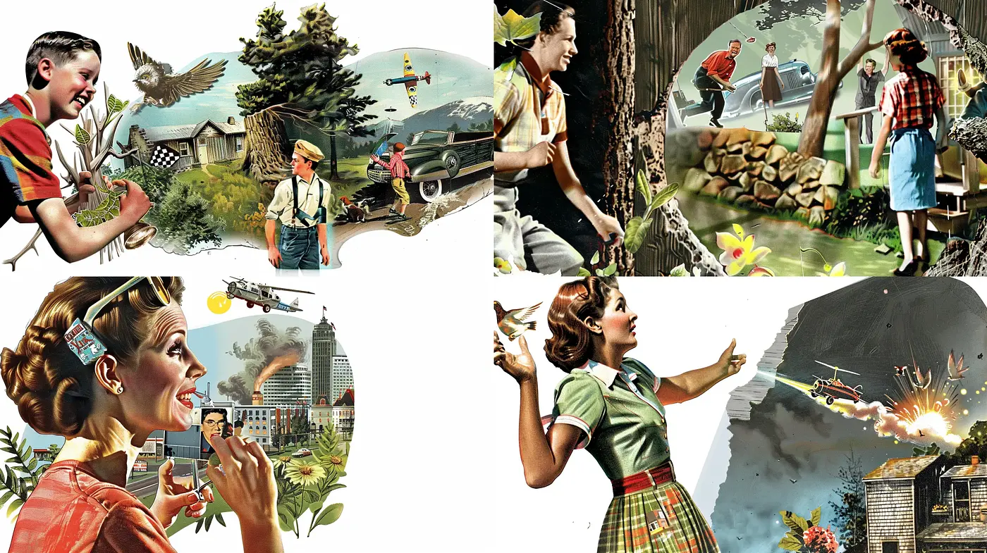 Retrofuturistic Reverie: A Nostalgic Blend of Mid-Century Illustration and Science Fiction Fantasy - Midjourney sref style