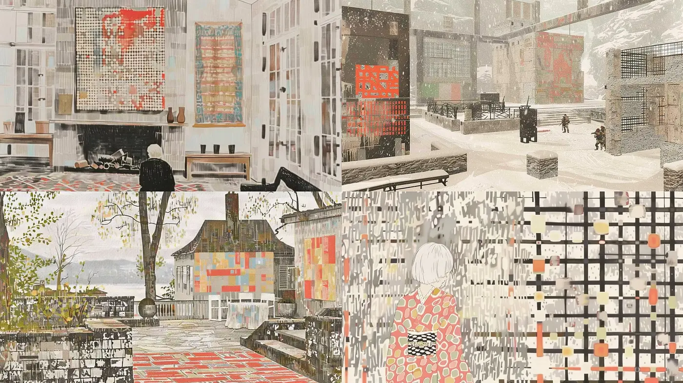 Contemporary Mosaic Serenity: A Fusion of Geometric Abstraction and Urban Tranquility - Midjourney sref style
