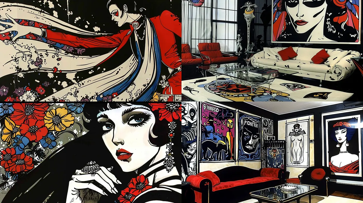 Stylized Graphic Contrast: An Homage to Pop Art and Modern Illustration - Midjourney sref style