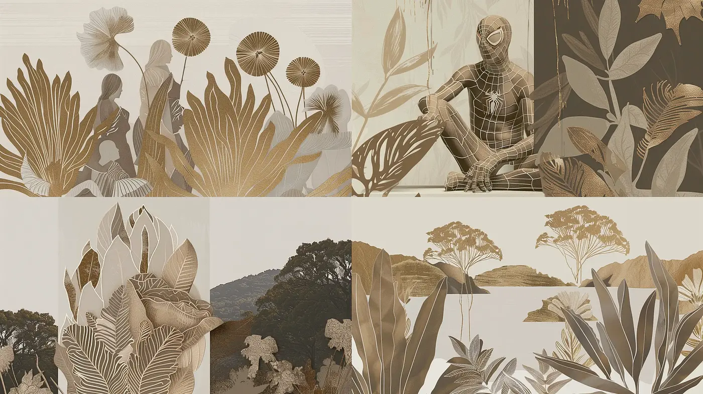 Serene Sepia Nature Tapestry - A Harmonious Blend of Vintage Botanicals and Subtle Textures - Midjourney sref style