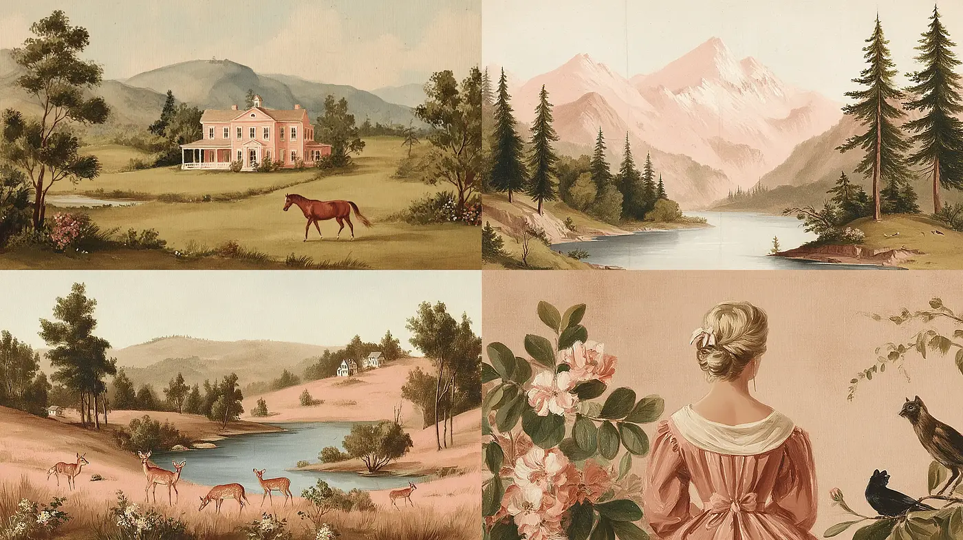 Serene Pastoral Landscapes with a Vintage Charm - Midjourney sref style