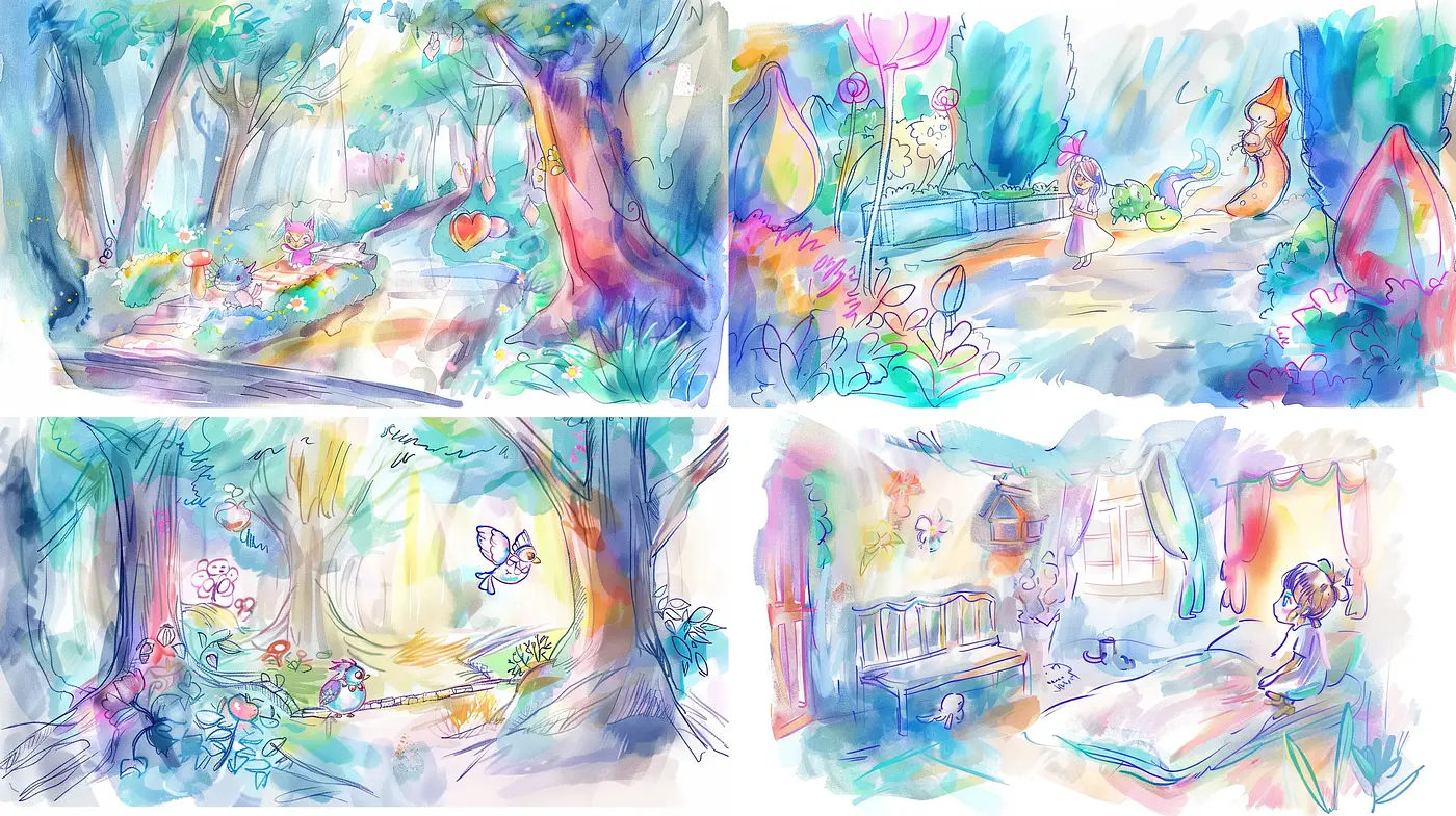 Whimsical Watercolor Dreamscape Fusion - Midjourney sref style