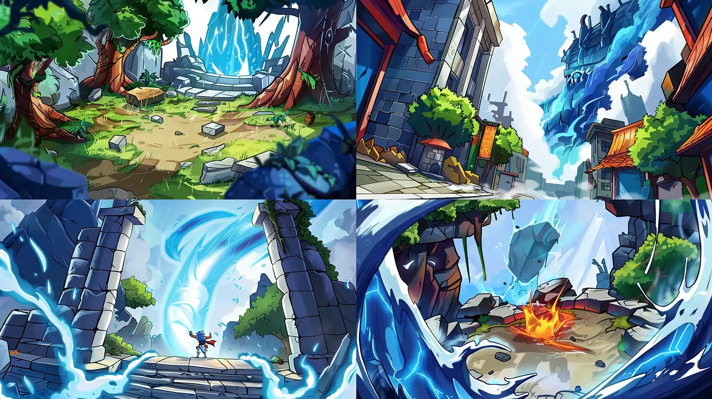 Energized Fantasy Landscapes with Comic Book Flair - Midjourney sref style